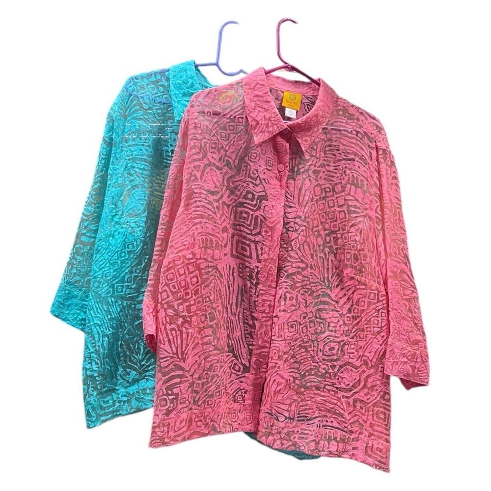2‎ Ruby Red Layering 2 Women's Sheer Button-Up Tops Size 22W